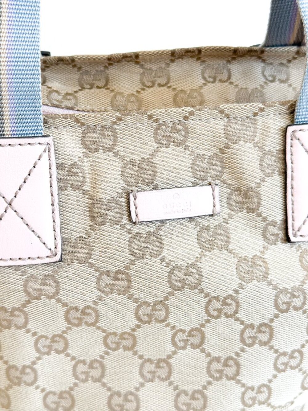 Gucci GG Monogram Canvas Blue Pink Tote Bag - Picture 5 of 16
